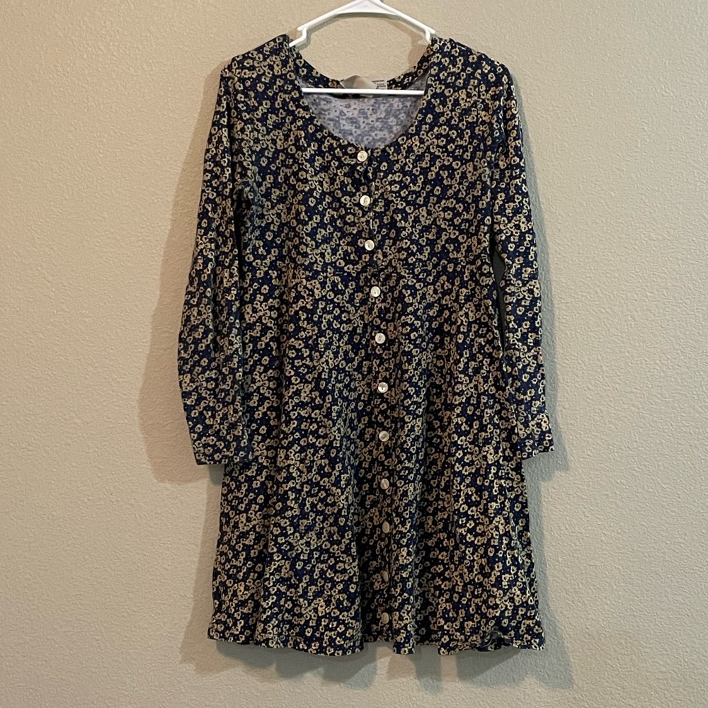 Vintage Aeropostale Navy Blue Floral Button-Front Long Sleeve Dress